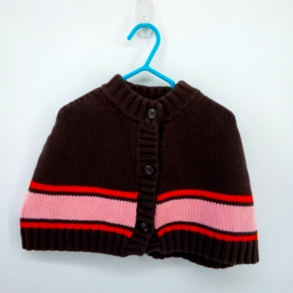 Janie and Jack Knit 100% Cotton Girls Cape Brown Orange Pink Stripe Button 2T